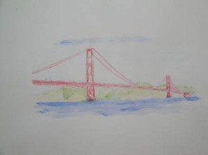 Golgen Gate Bridge - Wasserfarben/Farbstift auf Papier/A3