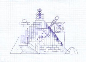 Pyramide der Fantasie 4.12 - Farbstift auf Papier/21cm x 15cm