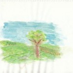 Landschaft mit Baum - Aquarell mit Farbstift auf Papier/A4