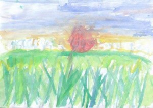 Rote Tulpe 1.9 - Wasserfarben auf Papier/A4