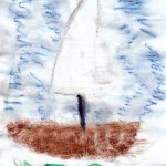 Segelschif Aquarell mit Wachsmalkreide auf Papier/A4